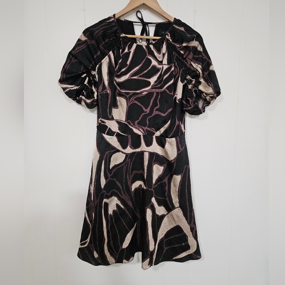 Ted Baker Gilliaa Printed Puff Sleeve Fit and Flare Mini Dress - Picture 2 of 8